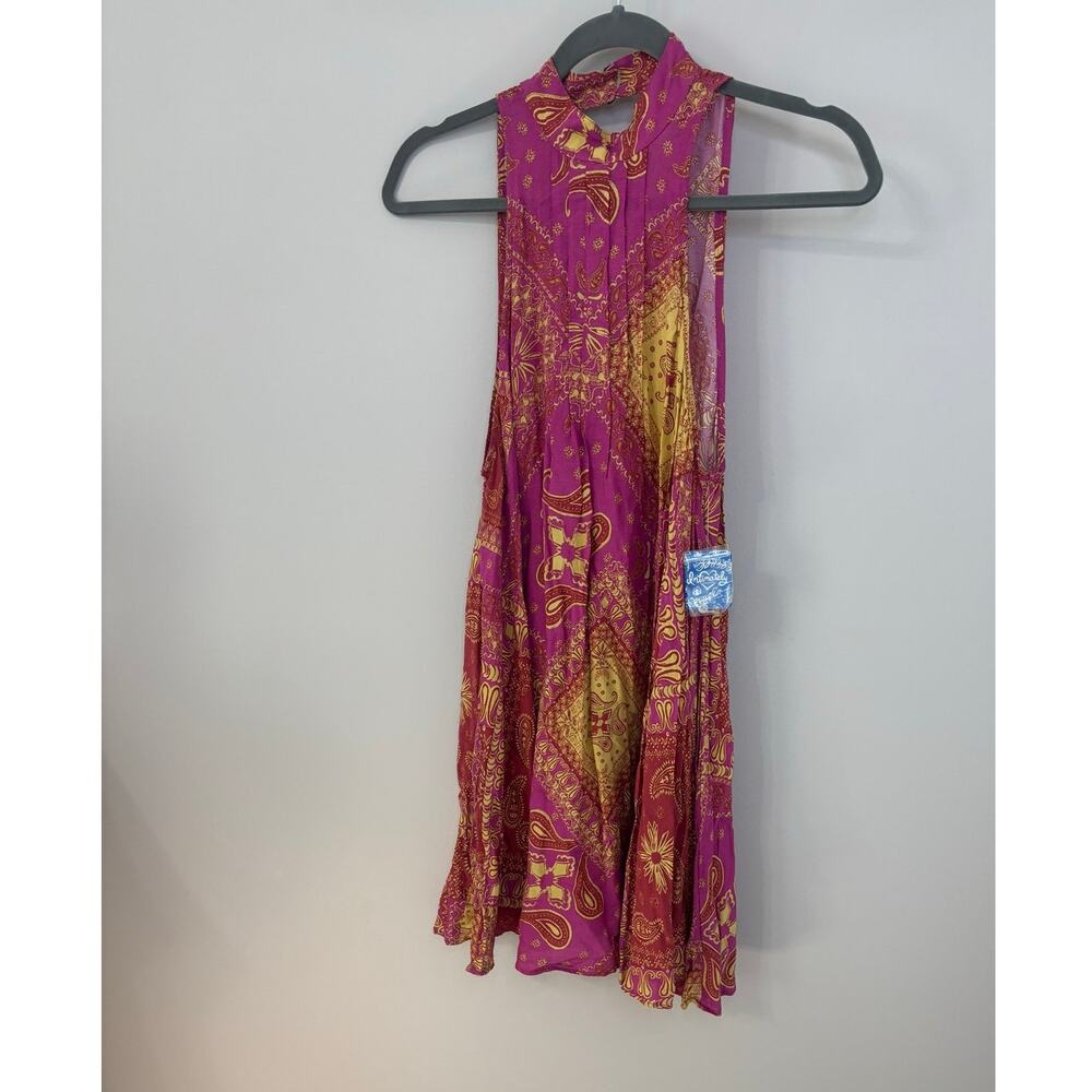 NWT Free People Intimately Beaux Mock Neck Slip Dress Pink Orange Paisley- XS